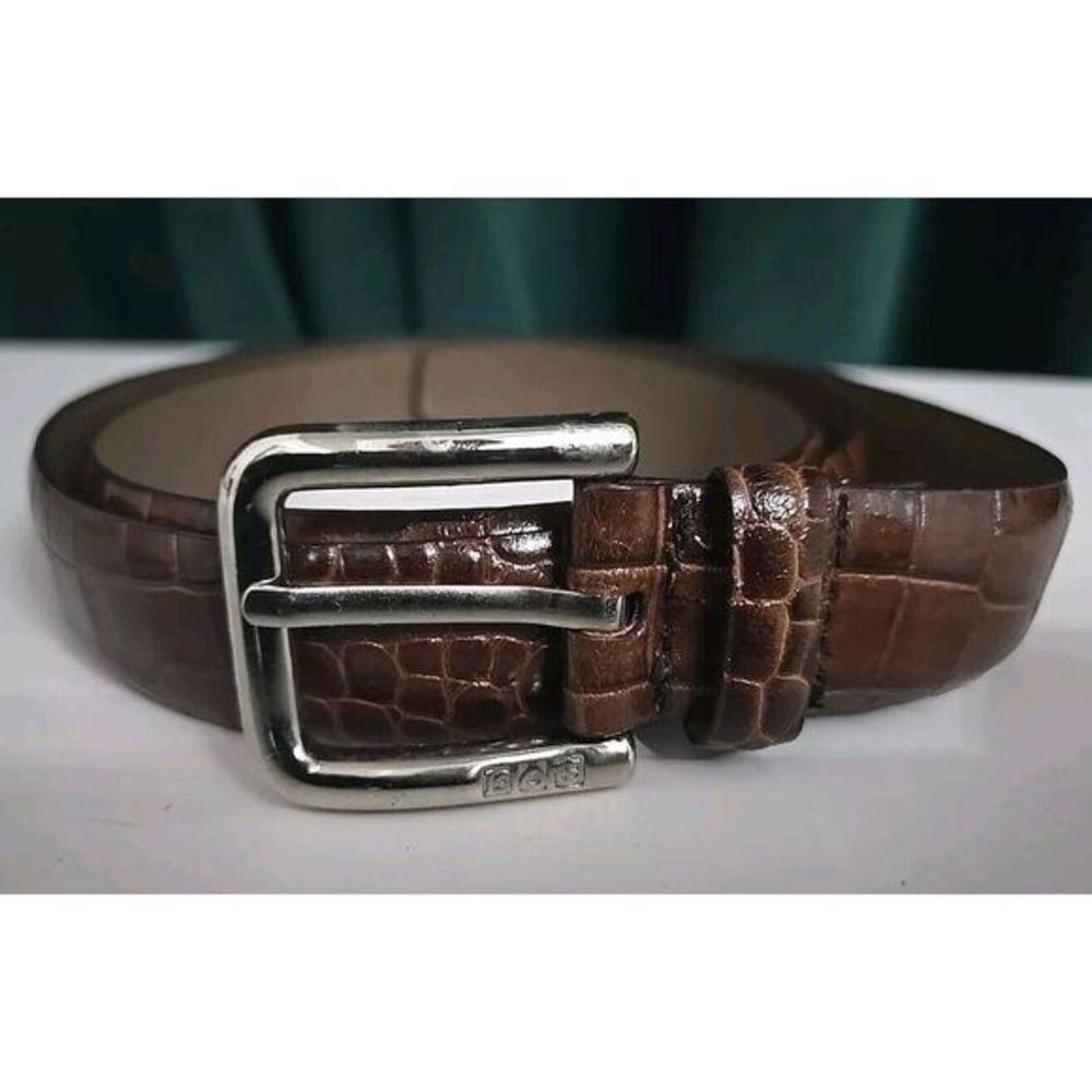 Liz Claiborne‎ Belt Brown Croc Embossed Genuine Leather 1" Wide Sz M